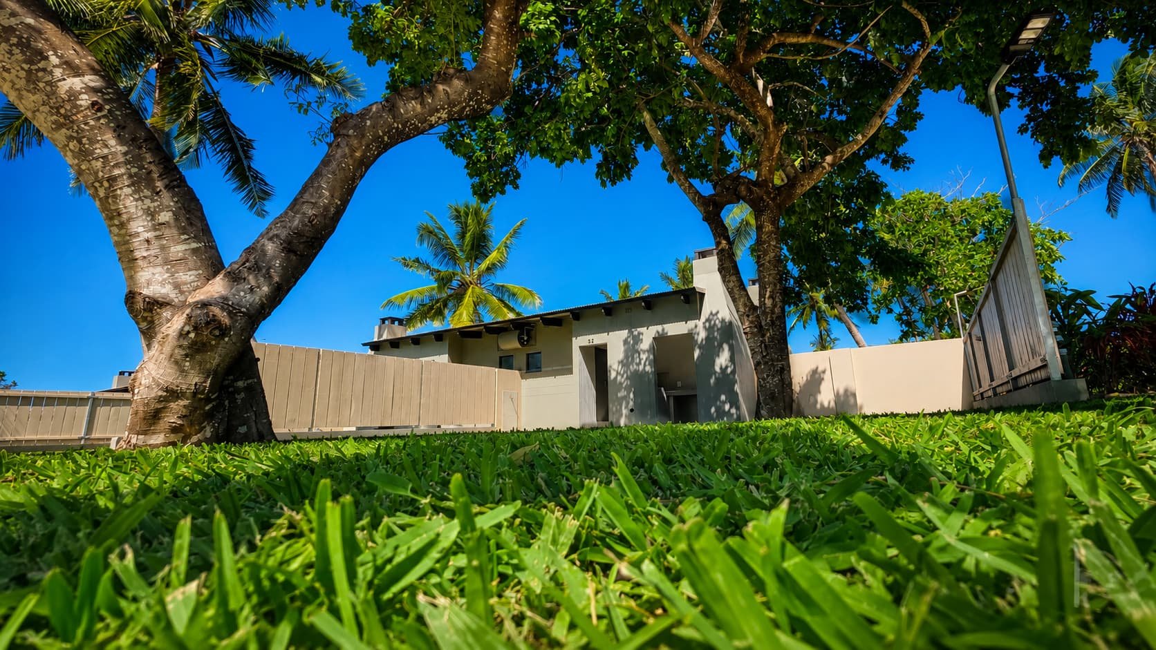 Tree-shaded exterior of a Standard stand